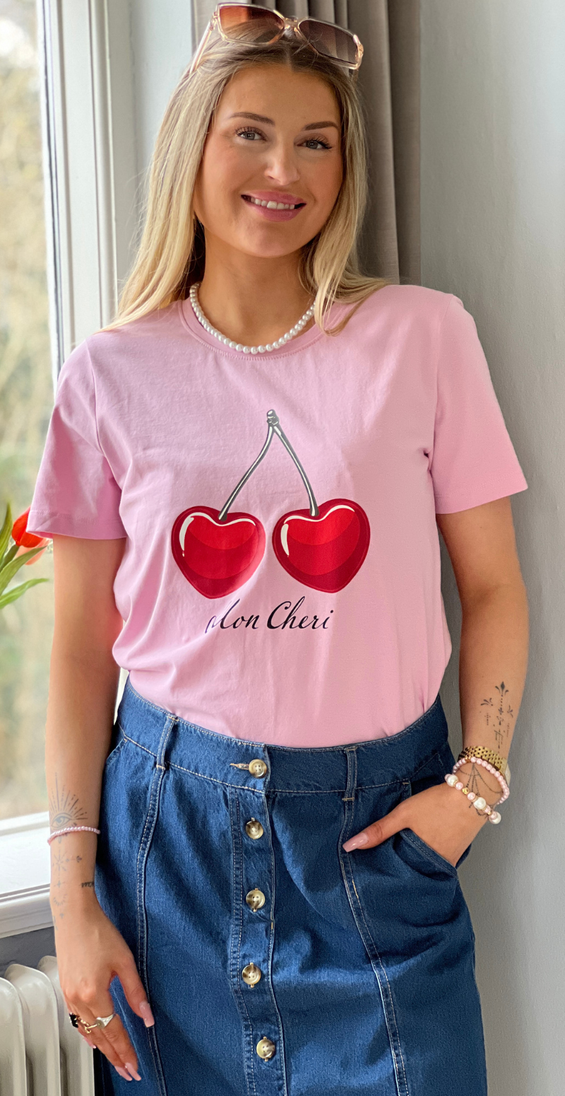 Fenjal t-shirt med kirsebær motiv star sweet lilac Freequent