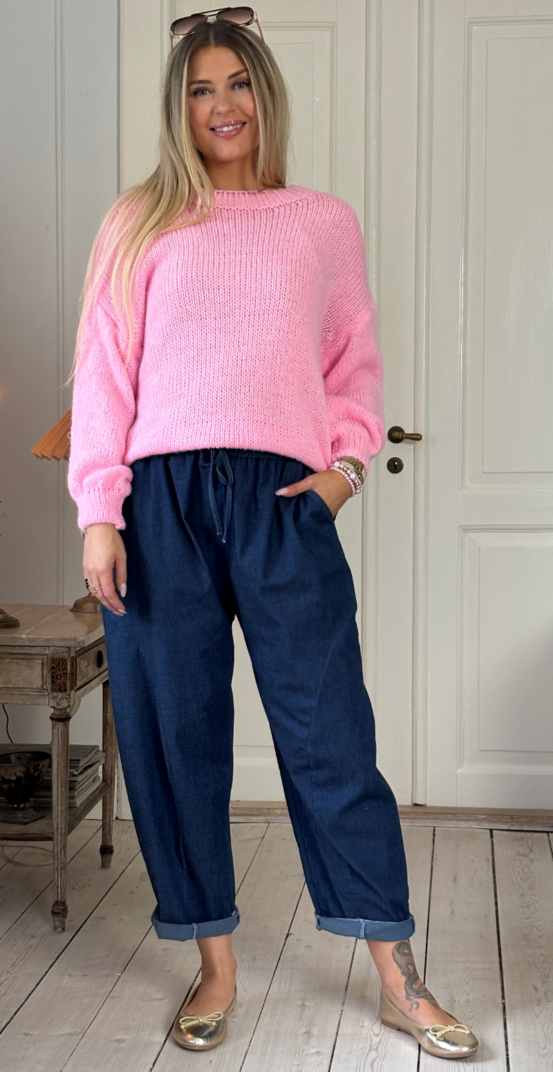 Rosaly strik med rund hals og ribkanter pink LikeLondon