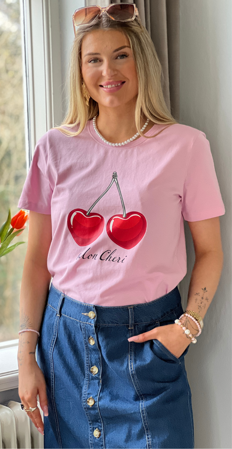 Fenjal t-shirt med kirsebær motiv star sweet lilac Freequent