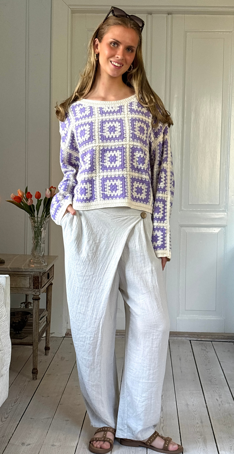 Isolde hæklet patchwork bluse lilla LikeLondon