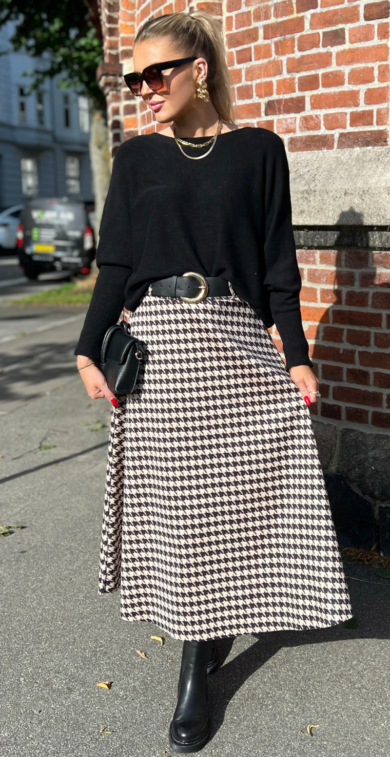 Kanya ternet nederdel med bælte sort/beige LikeLondon