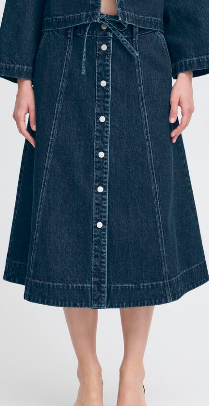 Lukan denim nederdel med knapper dark blue denim b.young