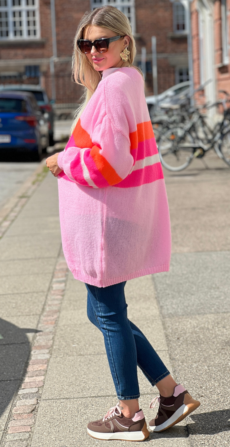 Regitze cardigan med striber pink LikeLondon