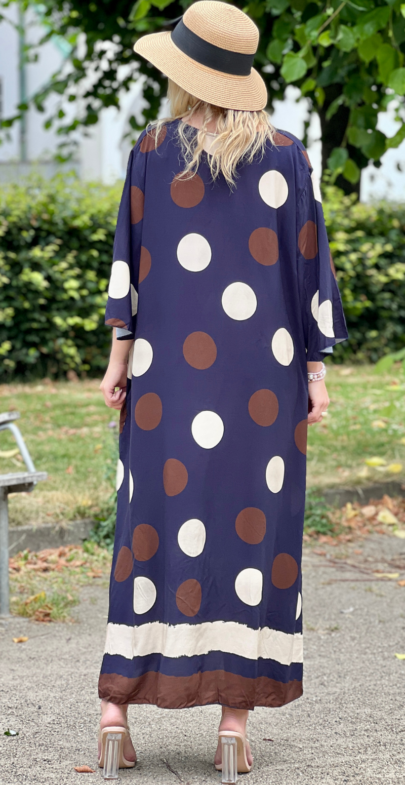 Effie lang kjole med store dots og lommer navy LikeLondon