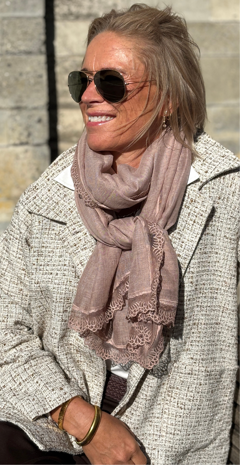 TØRKLÆDE MED BLONDEKANT PINK LIKELONDON