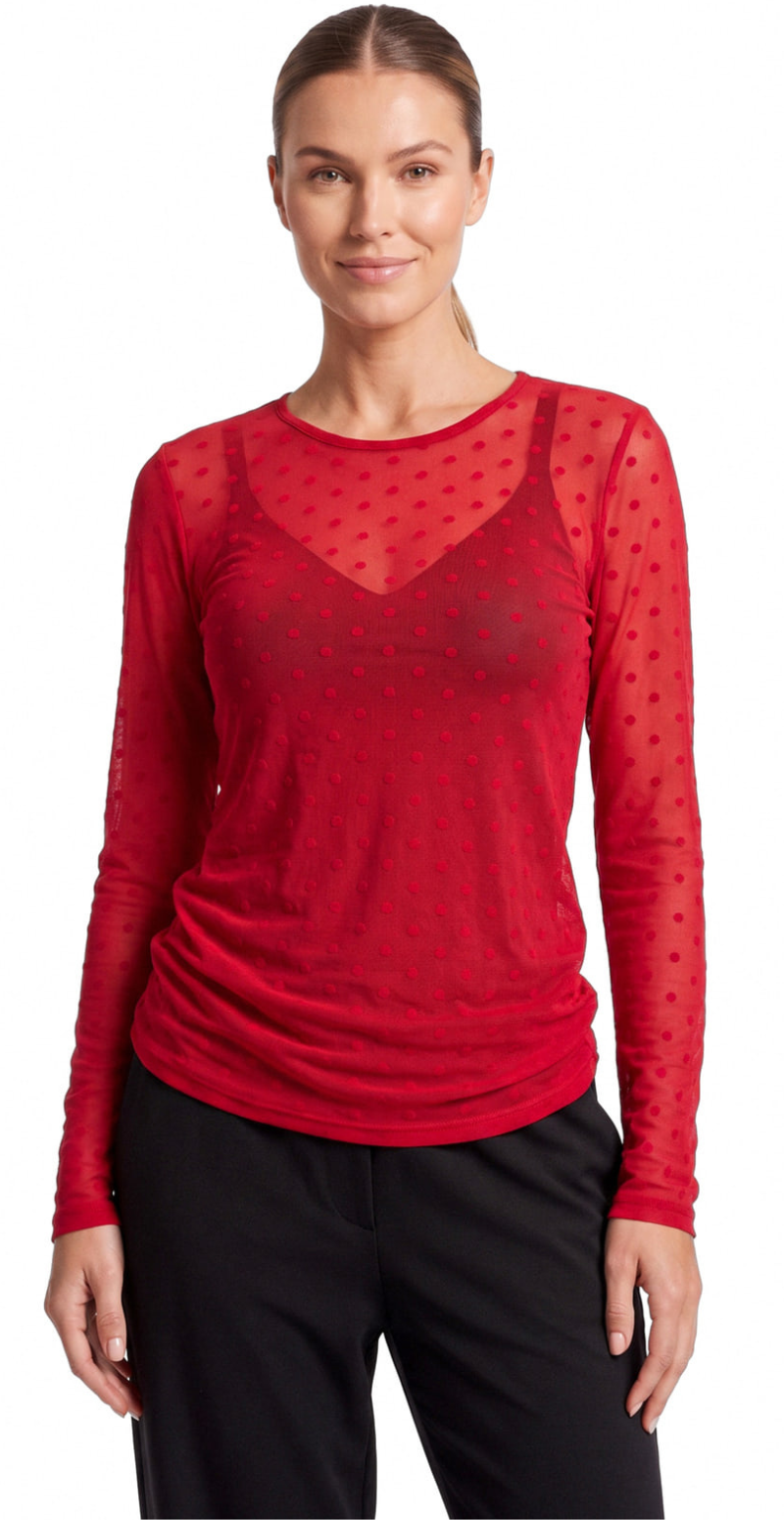 Dot mesh bluse med prikker dark rasberry medium dot Liberté