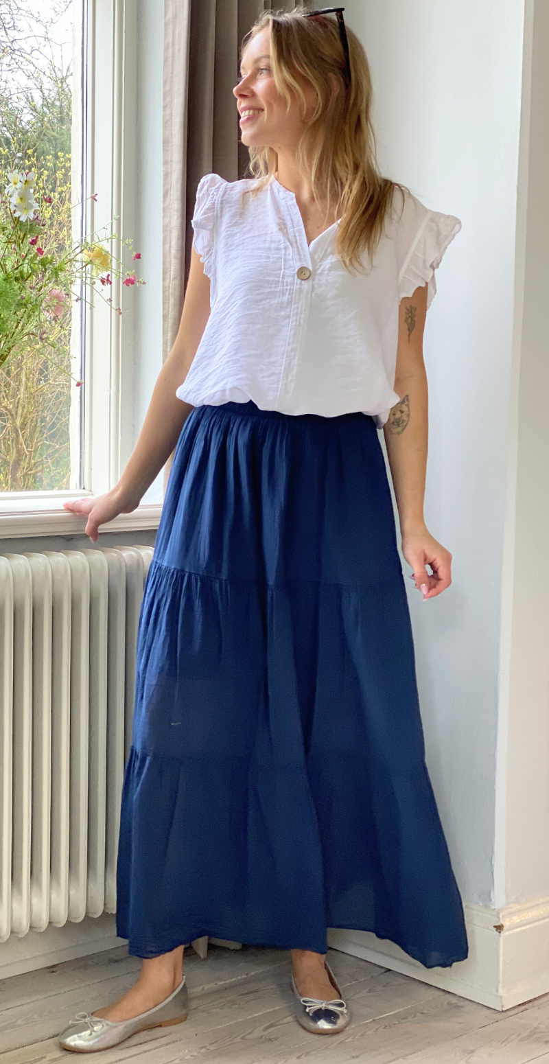 Gigi lang nederdel med peplum navy LikeLondon