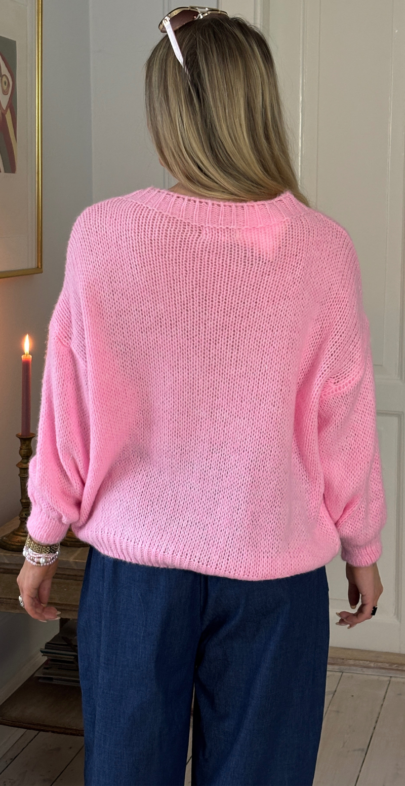 Rosaly strik med rund hals og ribkanter pink LikeLondon