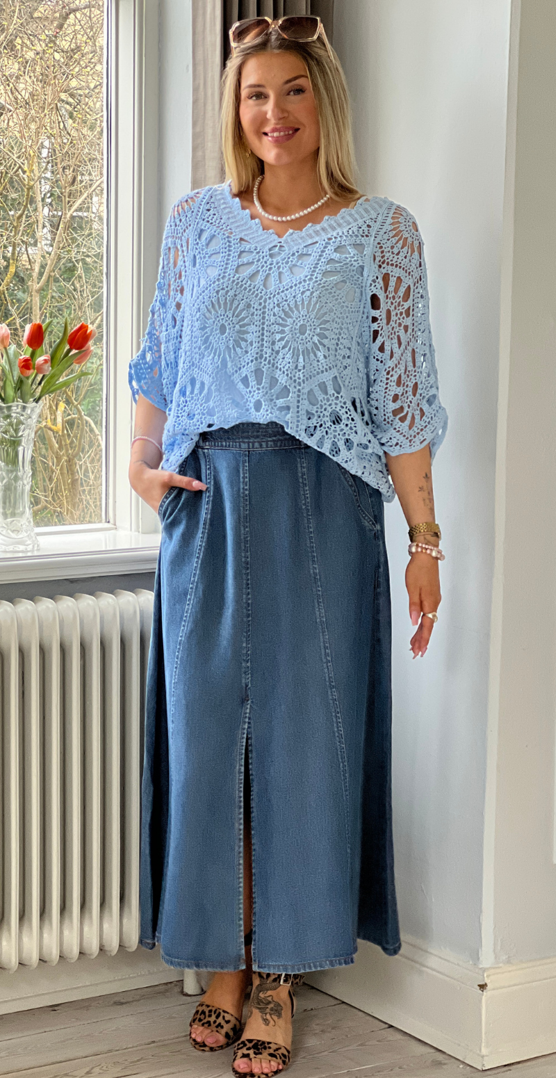 Milo nederdel med lommer og slids medium blue denim Freequent