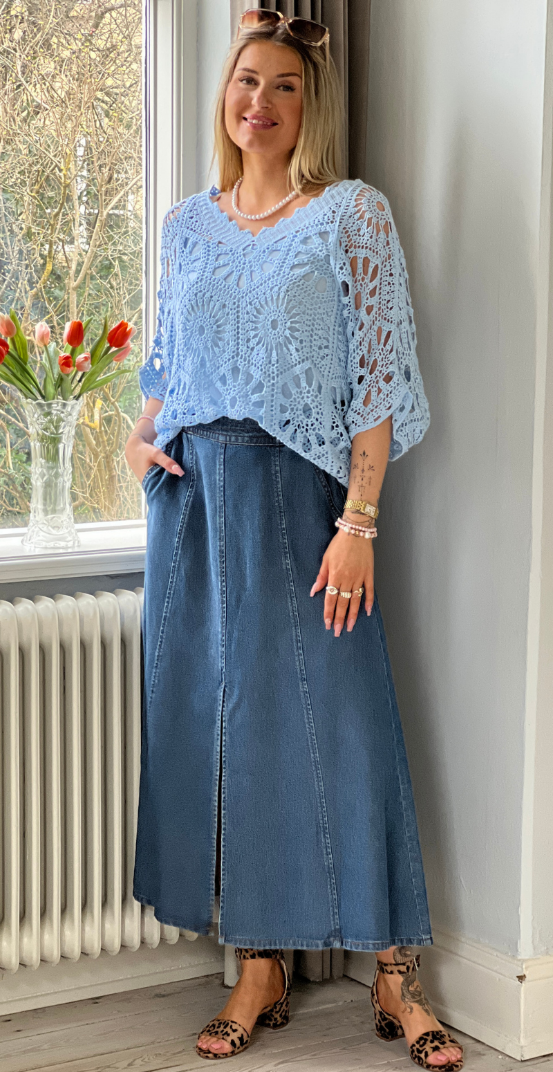 Milo nederdel med lommer og slids medium blue denim Freequent