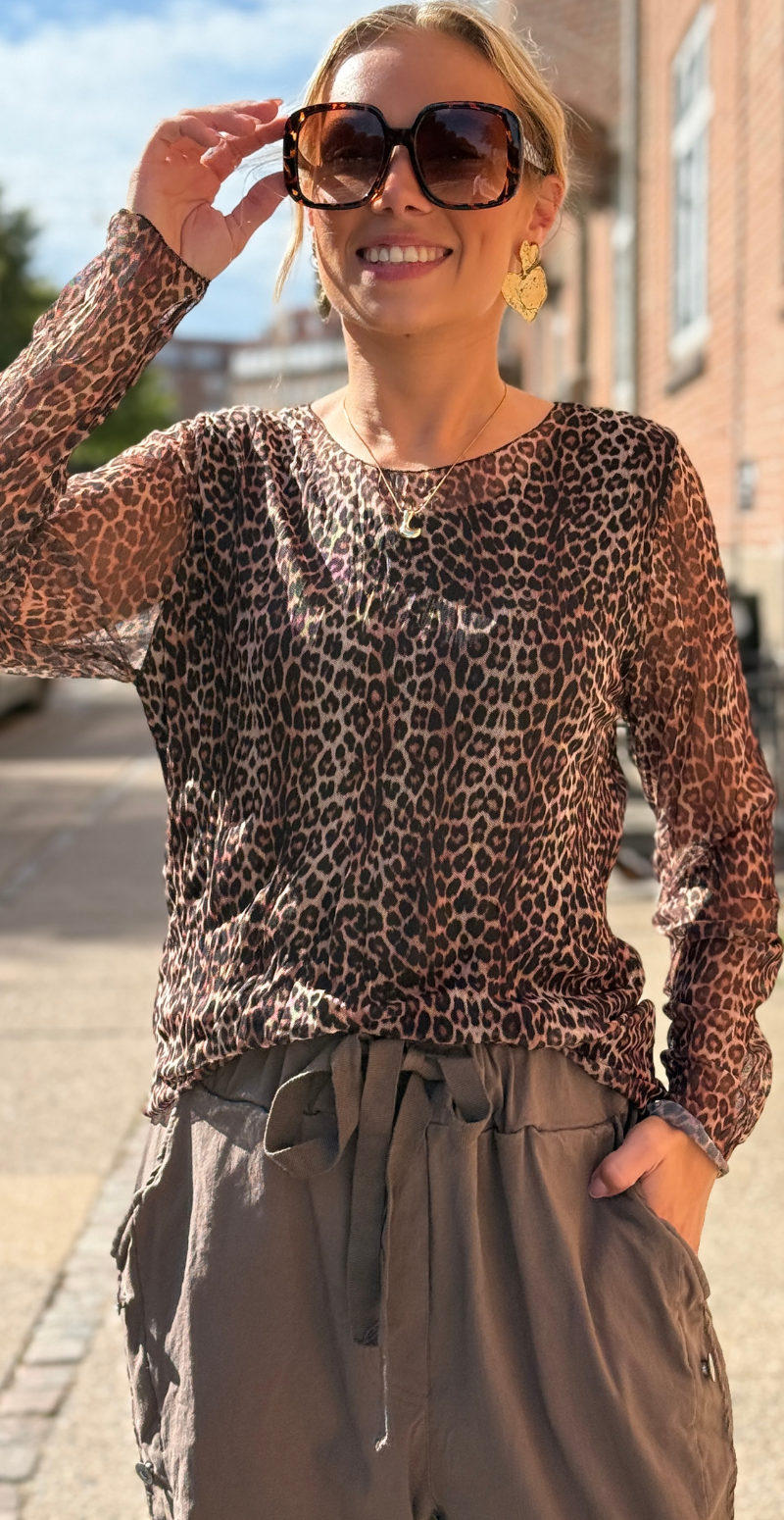 Sofie langærmet meshbluse med indertop leopard LikeLondon