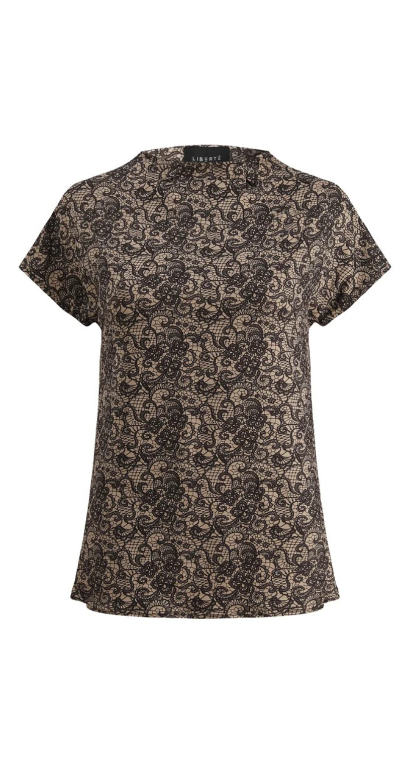 Alma kortærmet bluse mocca brown lace Liberté