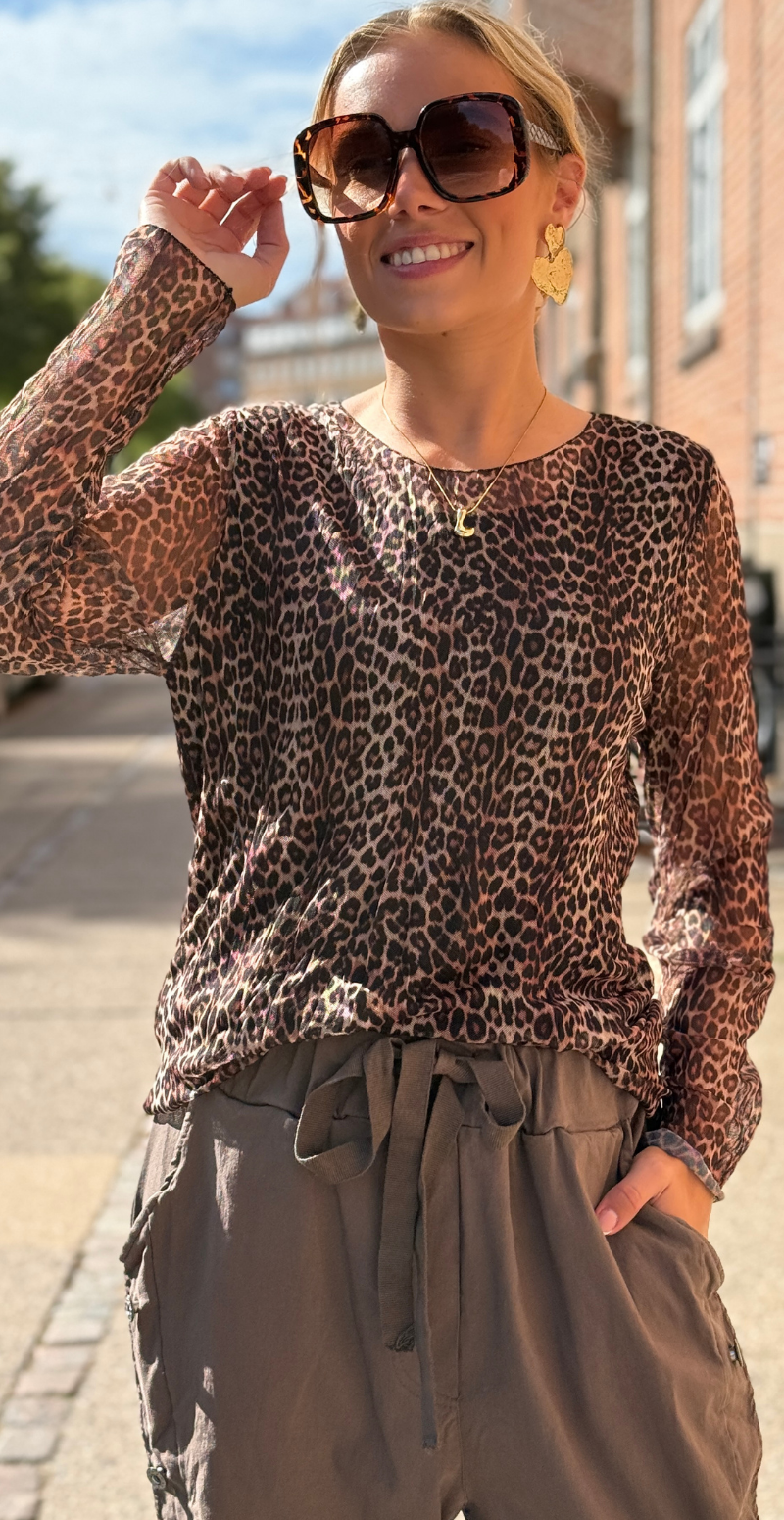 Sofie langærmet meshbluse med indertop leopard LikeLondon