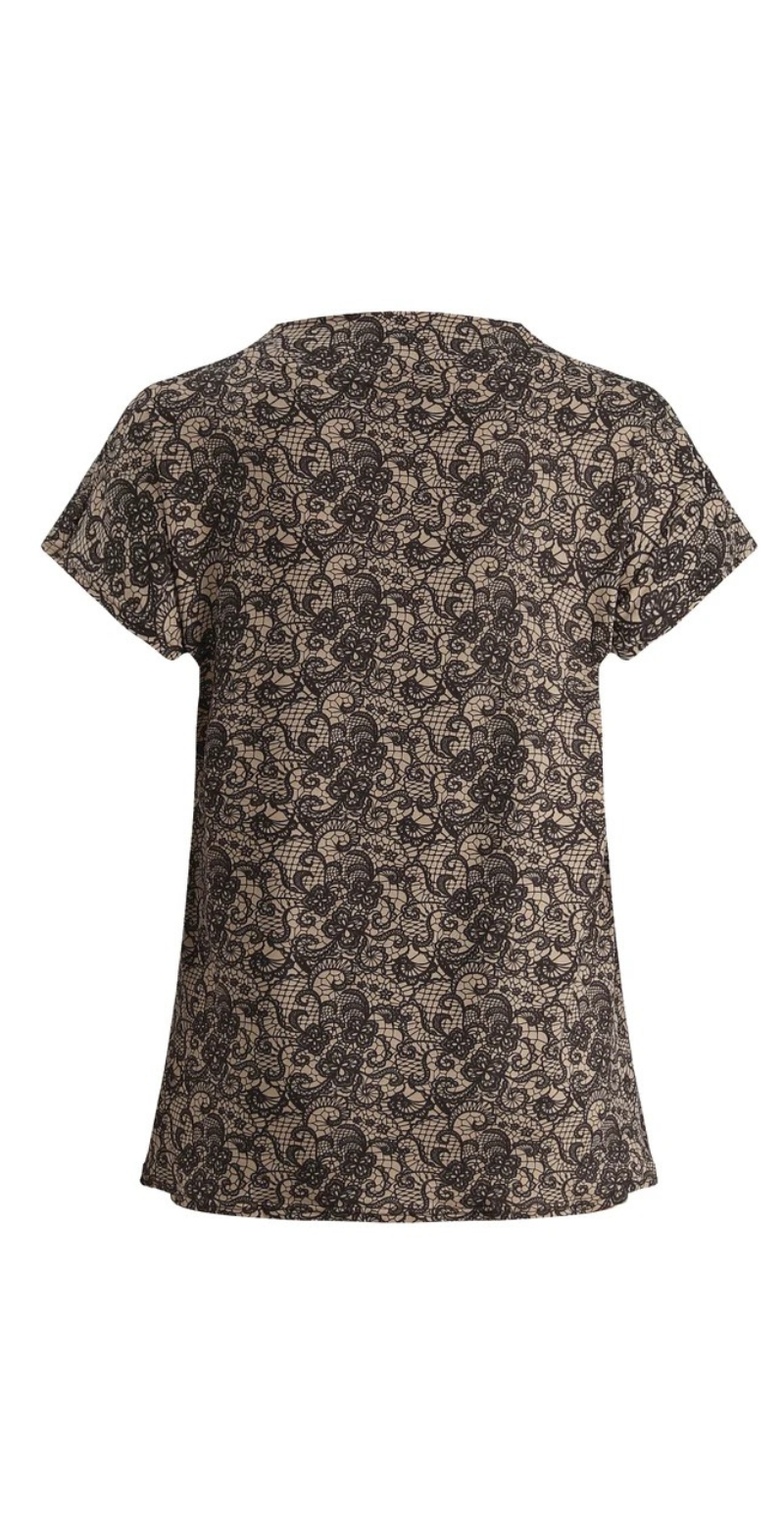 Alma kortærmet bluse mocca brown lace Liberté