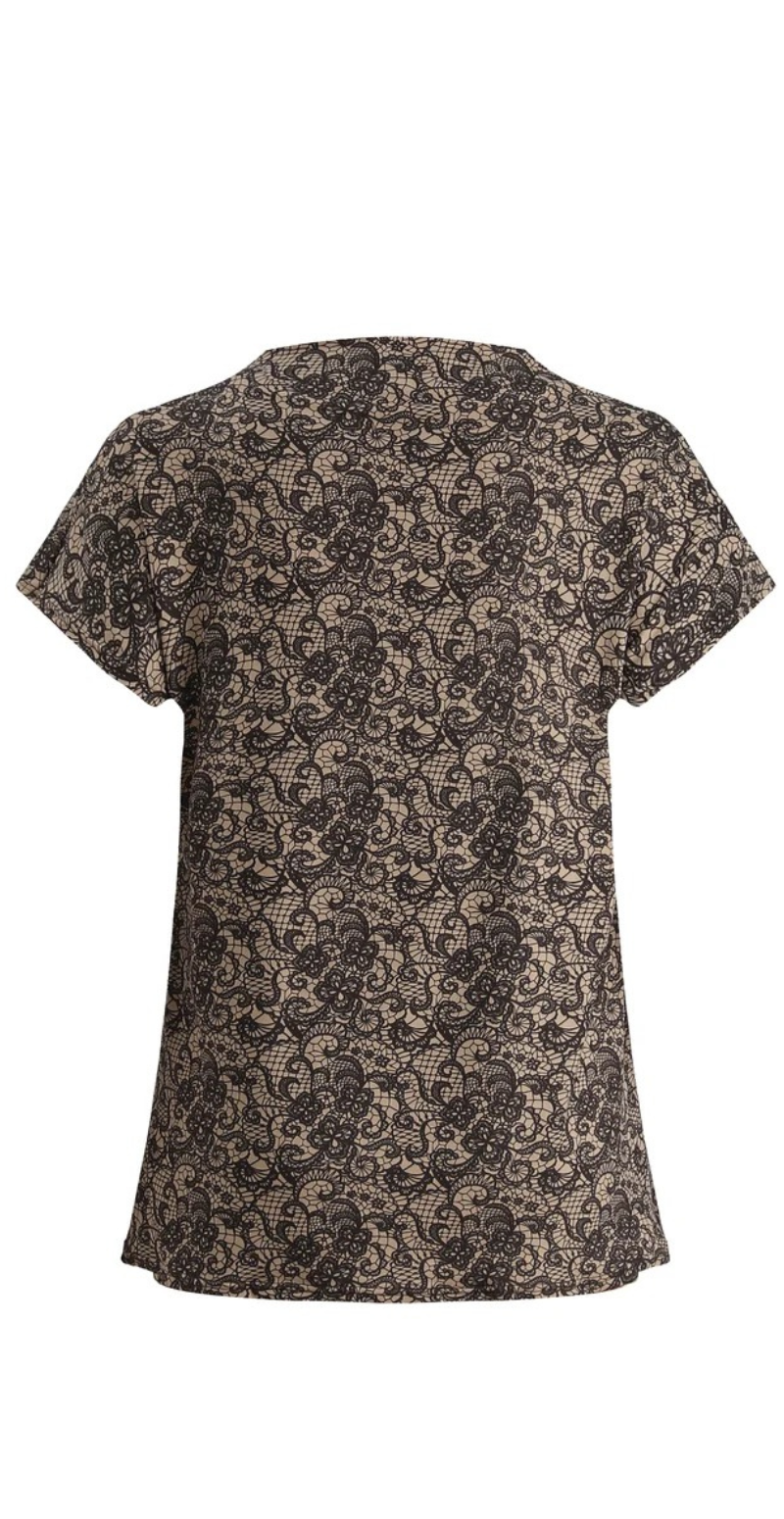 Alma kortærmet bluse mocca brown lace Liberté
