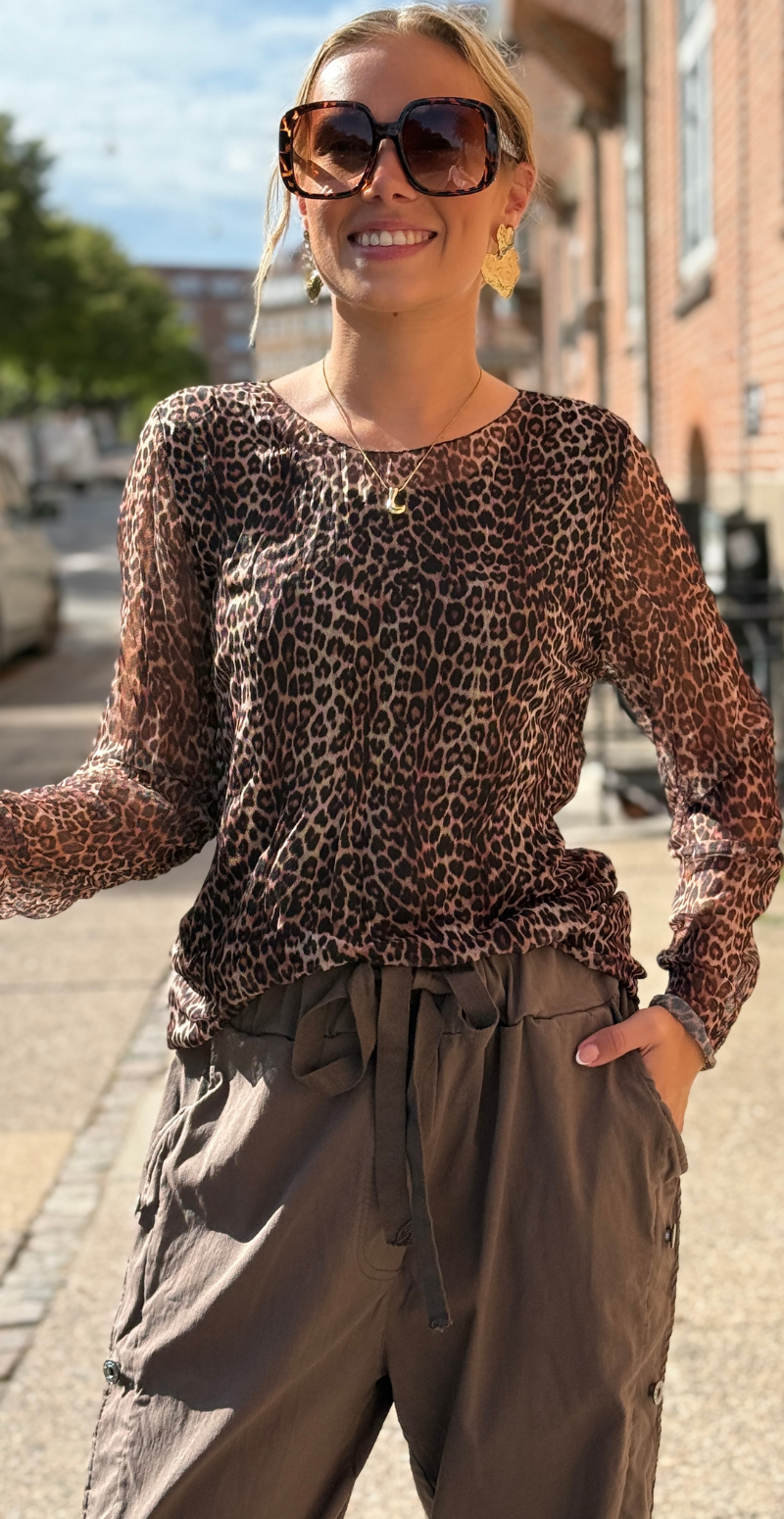 Sofie langærmet meshbluse med indertop leopard LikeLondon