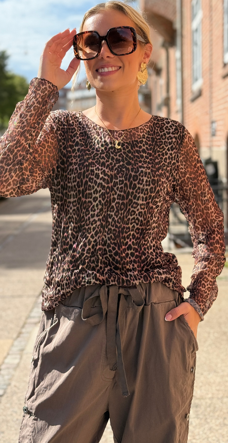 Sofie langærmet meshbluse med indertop leopard LikeLondon