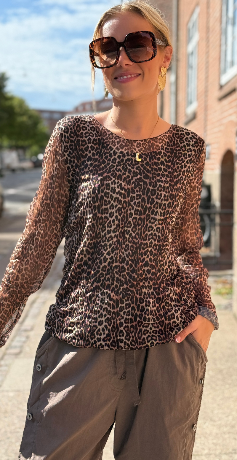 Sofie langærmet meshbluse med indertop leopard LikeLondon