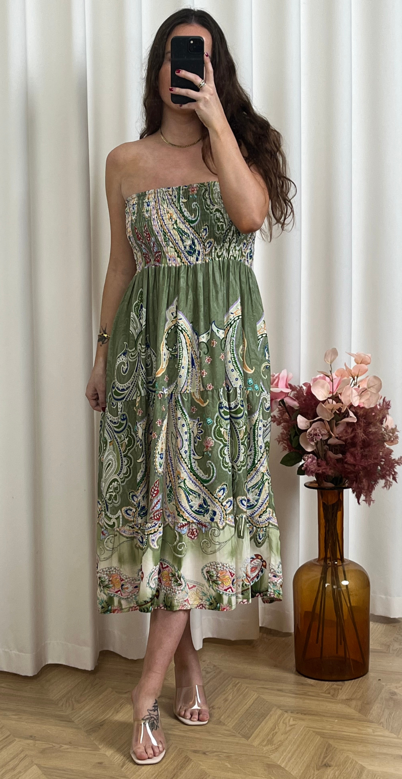 Thora nederdel med paisley print khaki LikeLondon