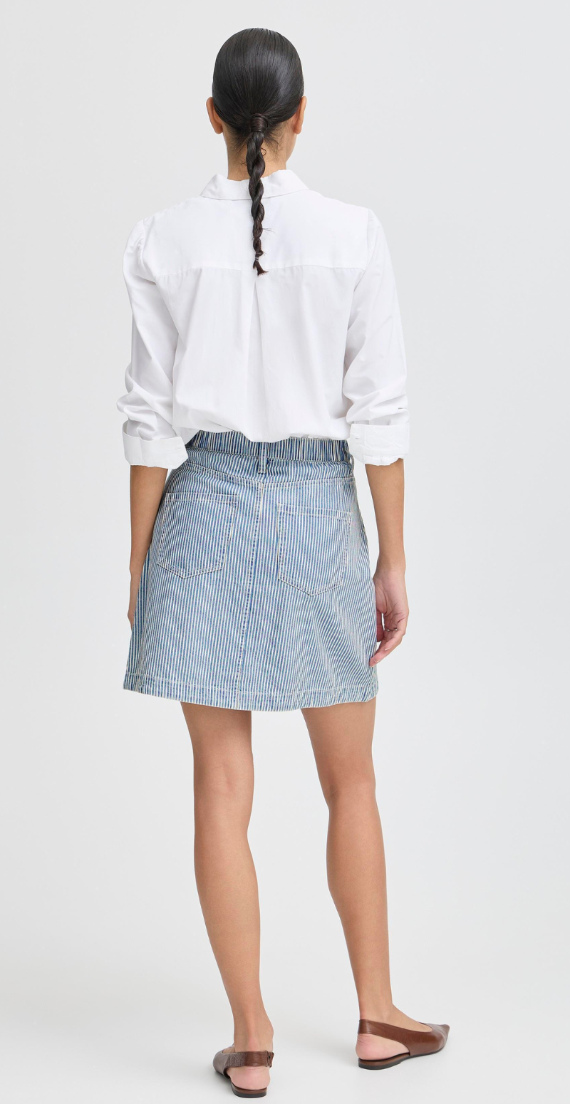 Laro gennemknappet nederdel med striber blue stripe denim B.young