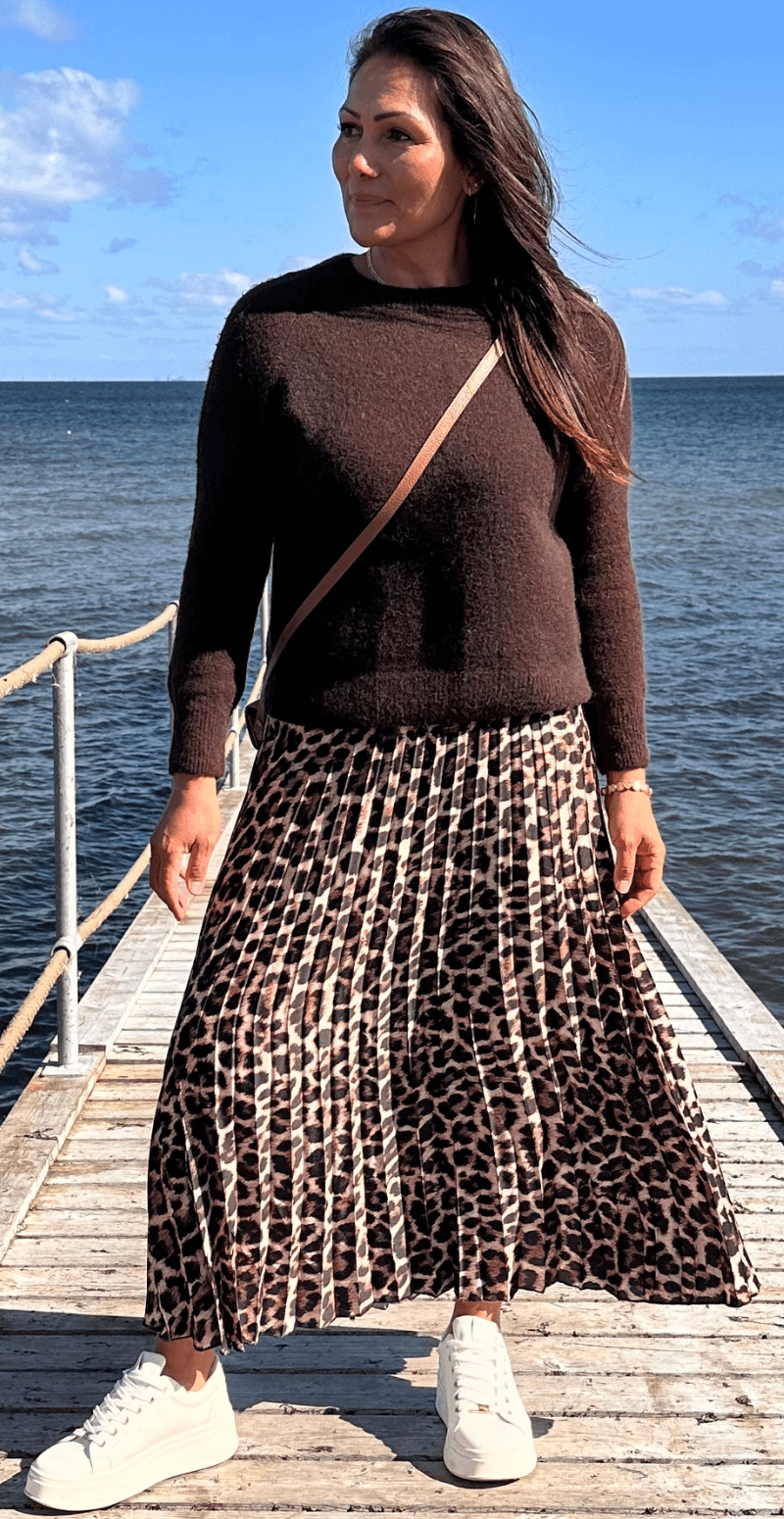 Camma plisseret satin nederdel leopard LikeLondon By Christina