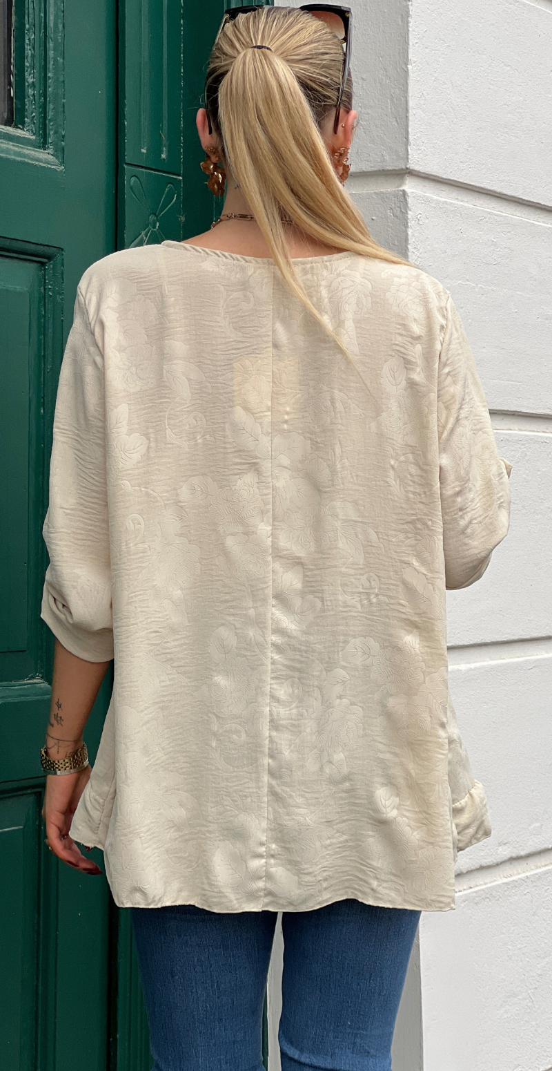 Amanda bluse med peplum og blomsterprint beige LikeLondon