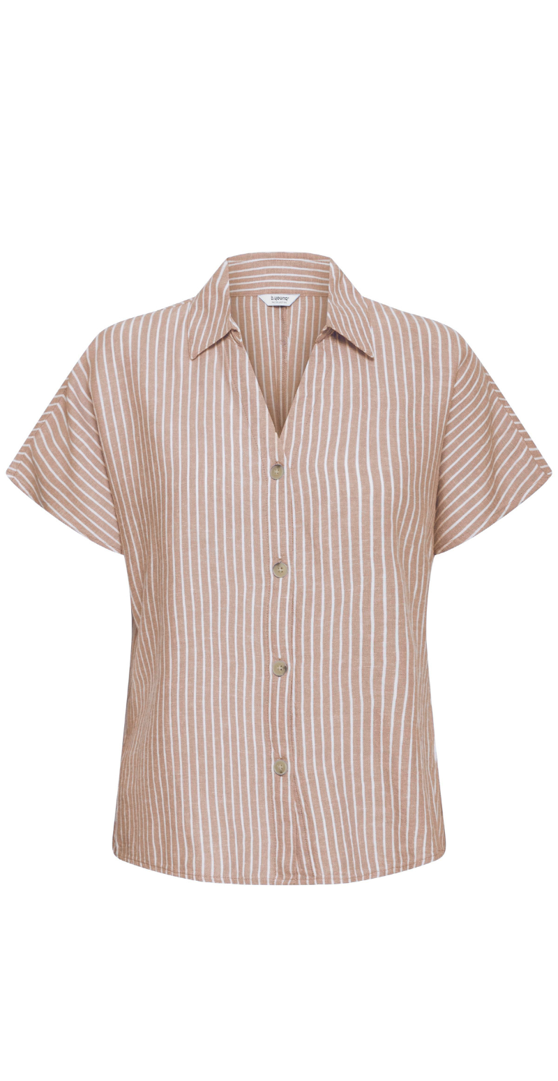 Falakka gennemknappet hørbluse woodsmoke stripe B.young