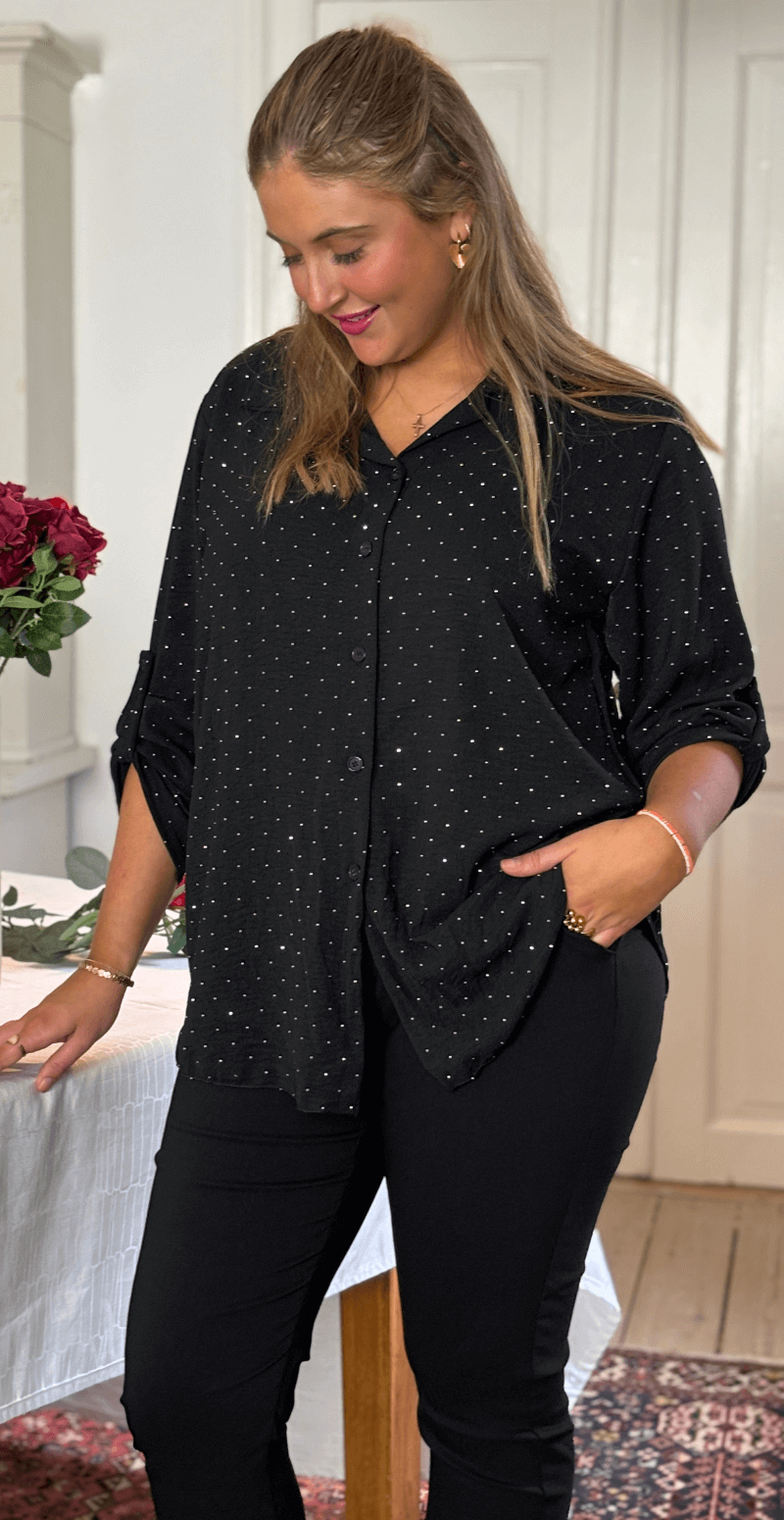 Emmeline skjortebluse med similisten sort LikeLondon