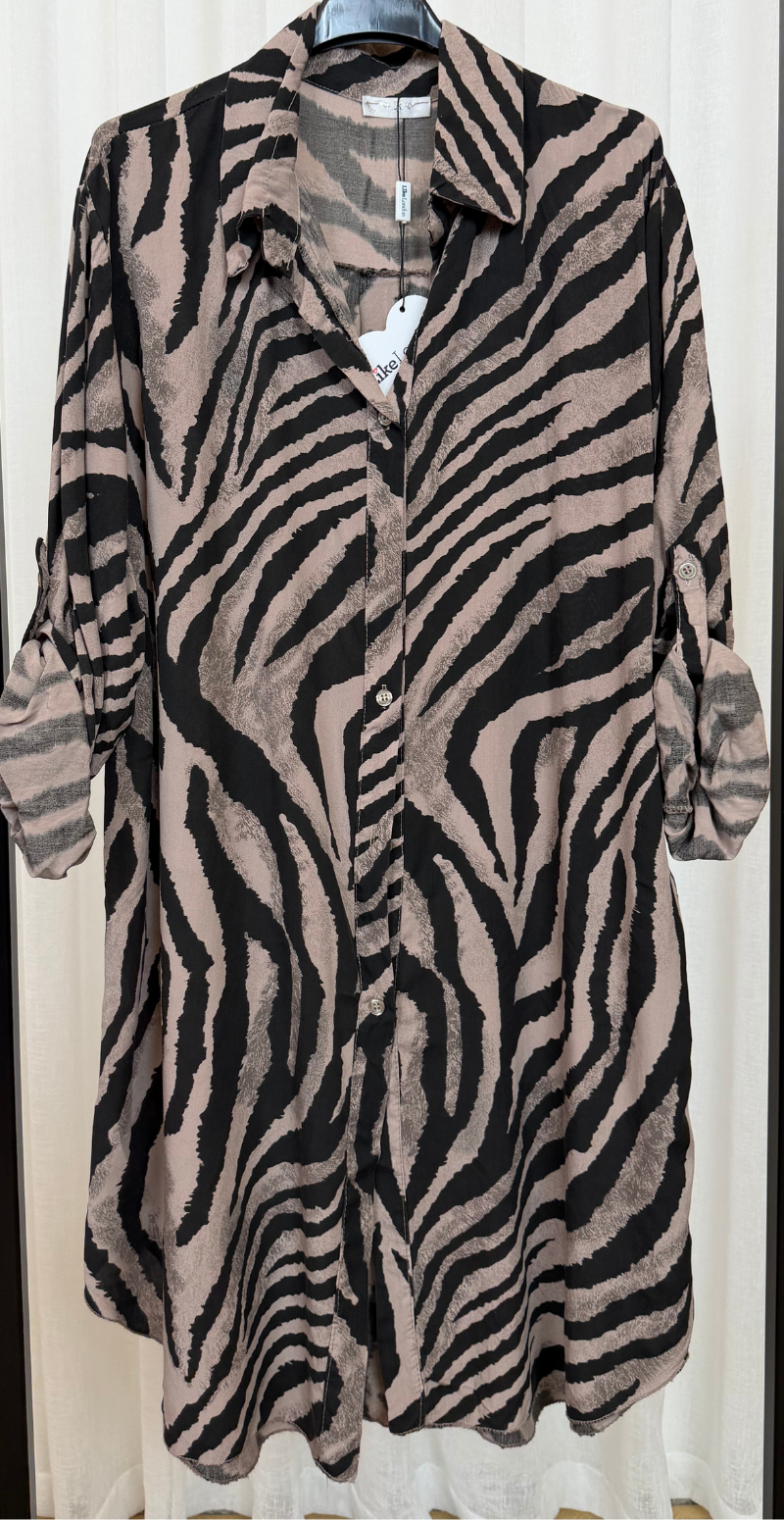 Marlowe gennemknappet tunika med zebraprint light brown LikeLondon