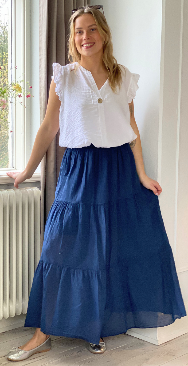 Gigi lang nederdel med peplum navy LikeLondon