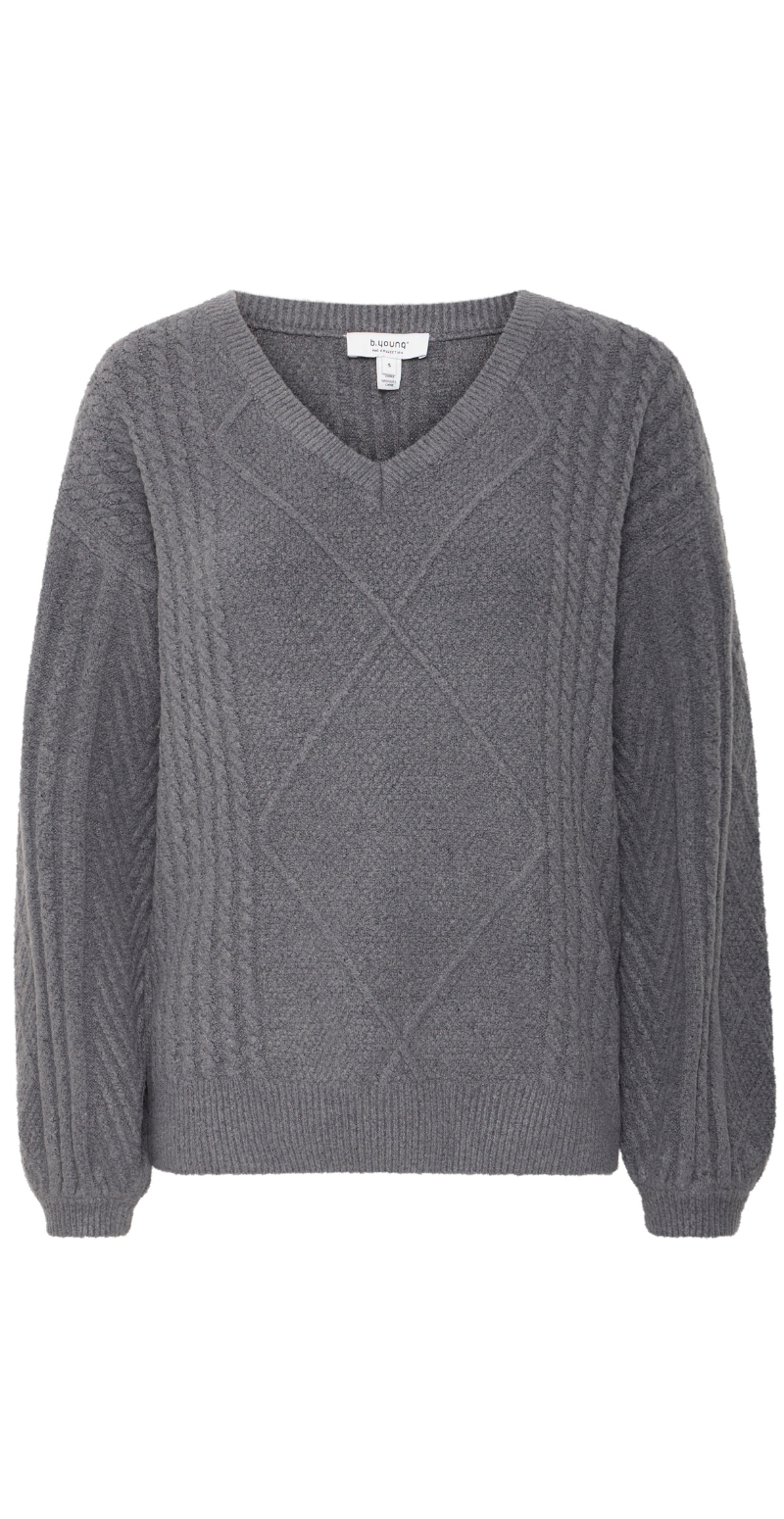 Medi strikbluse med mønster dark grey melange B.young