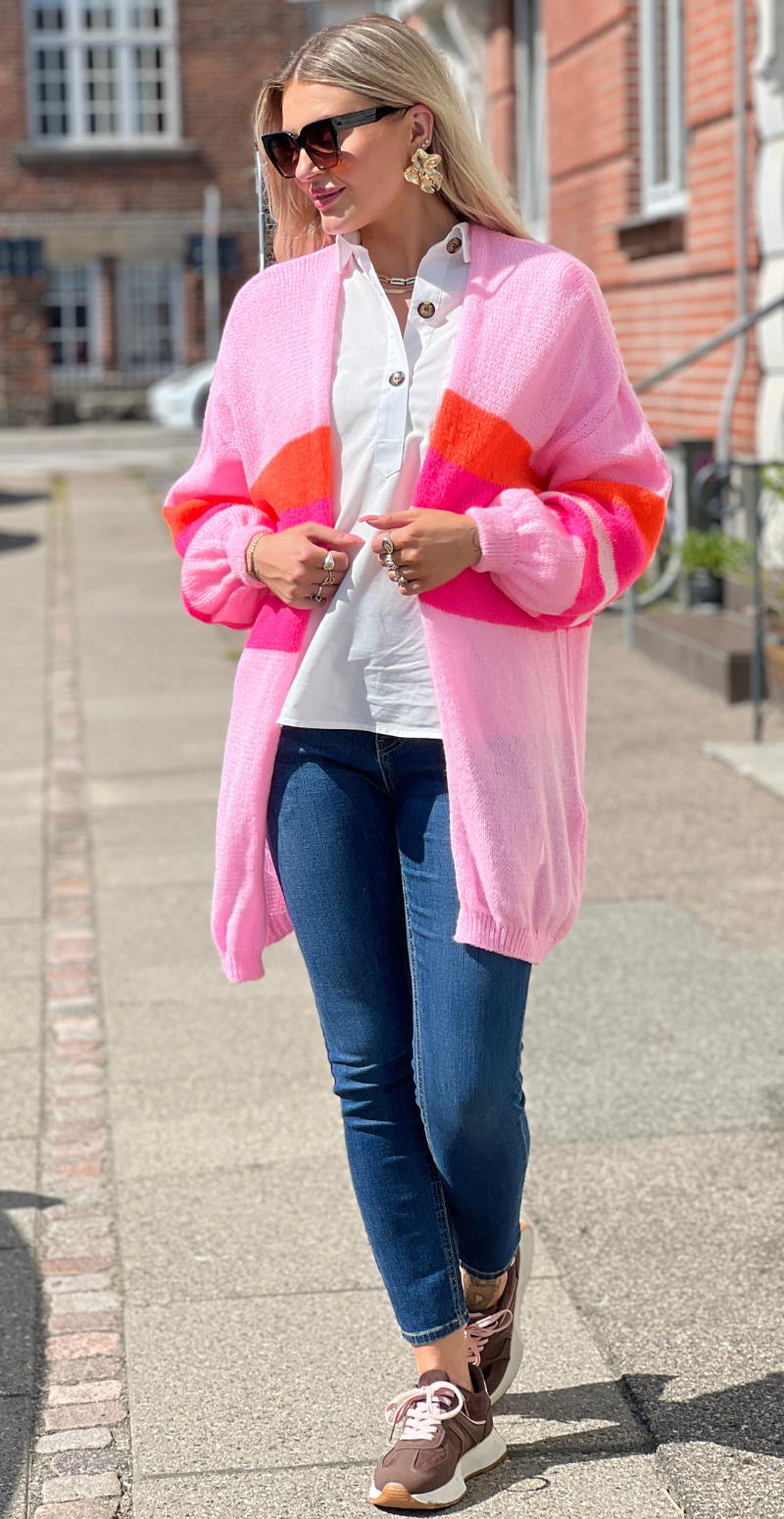 Regitze cardigan med striber pink LikeLondon