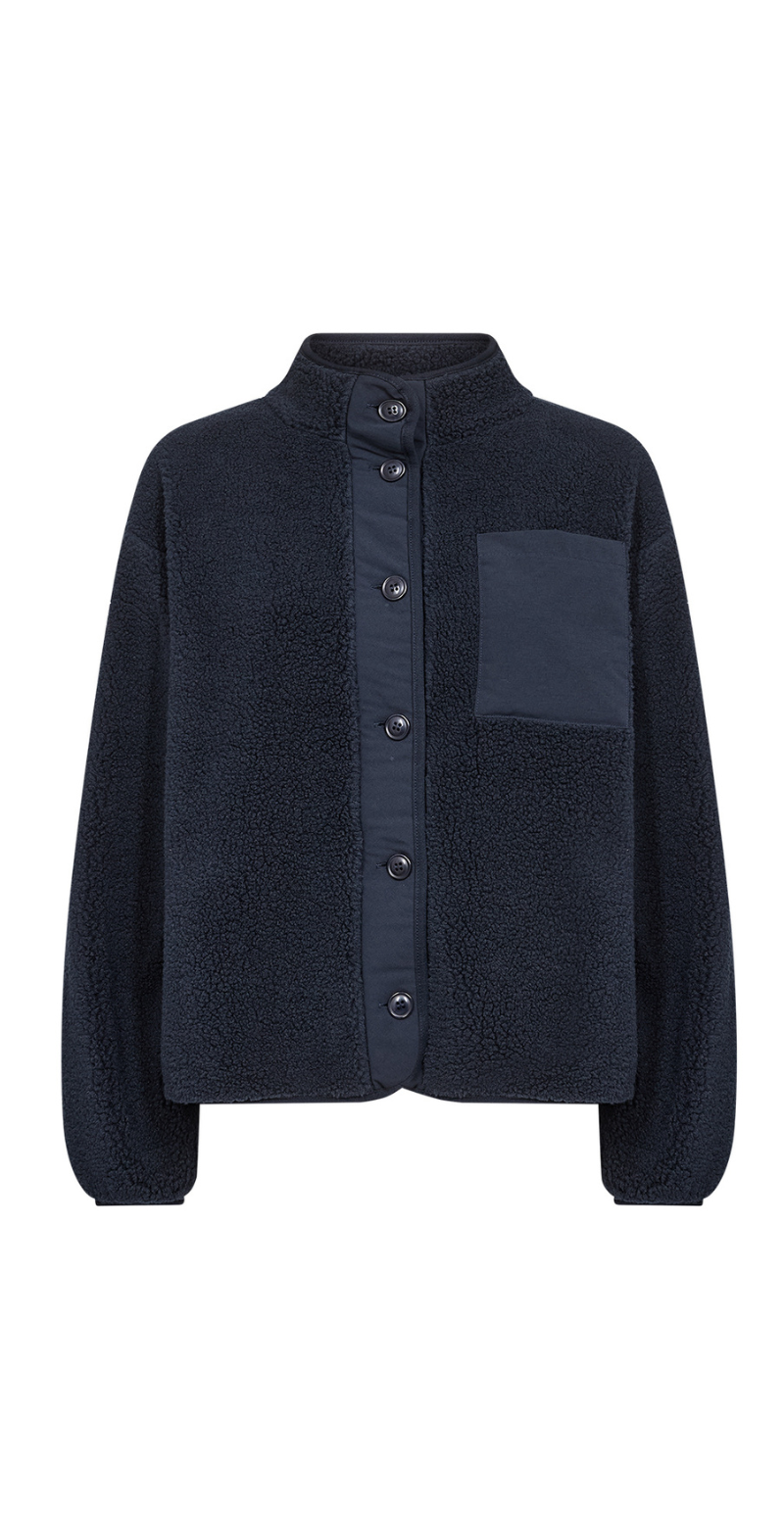 Onyx jakke I teddy med brystlomme og knapper navy LikeLondon