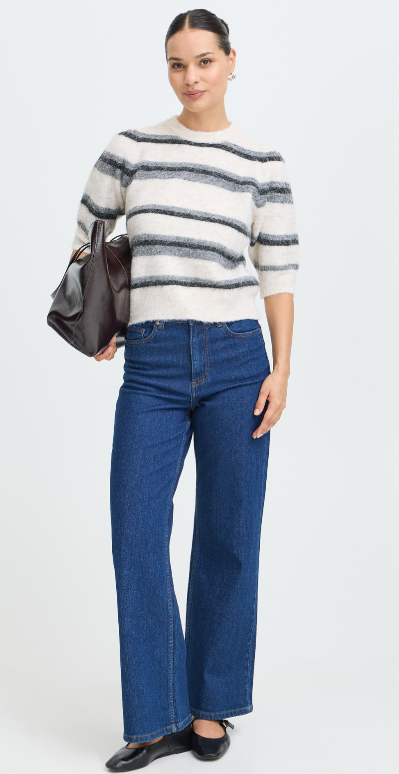Milou strik med 3/4 ærmer birch/grey Mel. Stripe B.Young