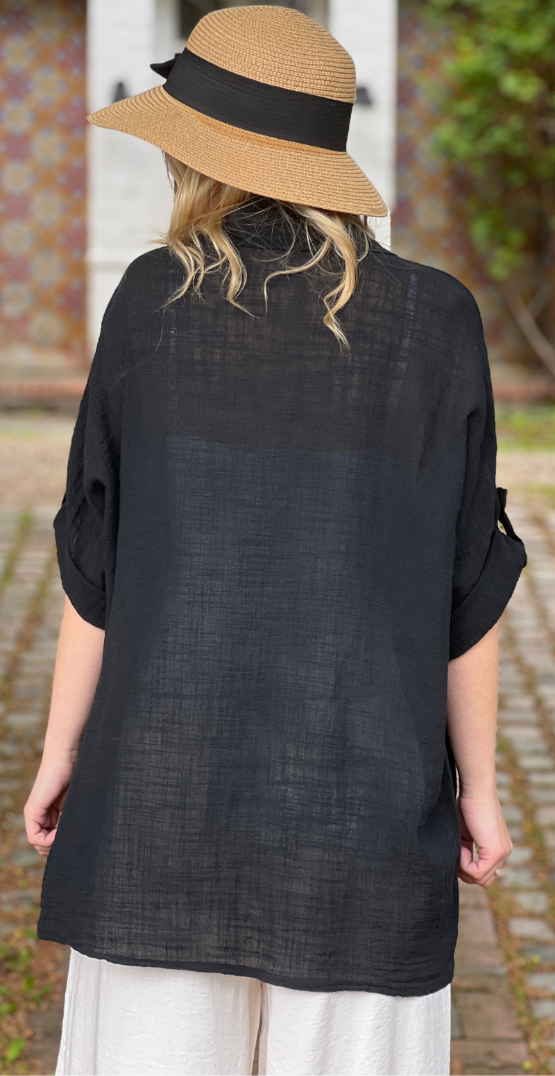 Oda skjortebluse med broderi anglaise sort LikeLondon