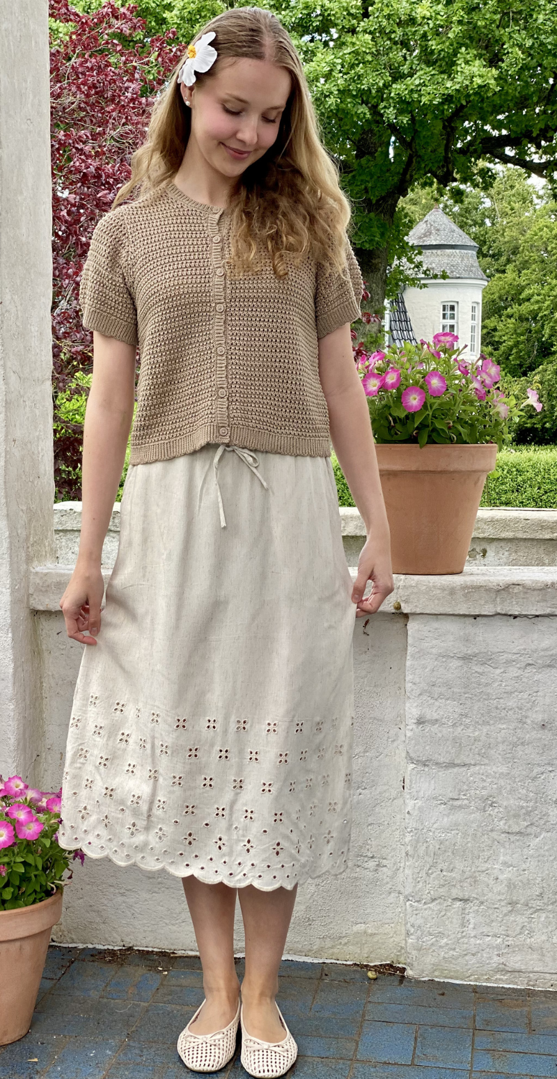 Tota kortærmet cardigan med hulmønster silver mink Freequent