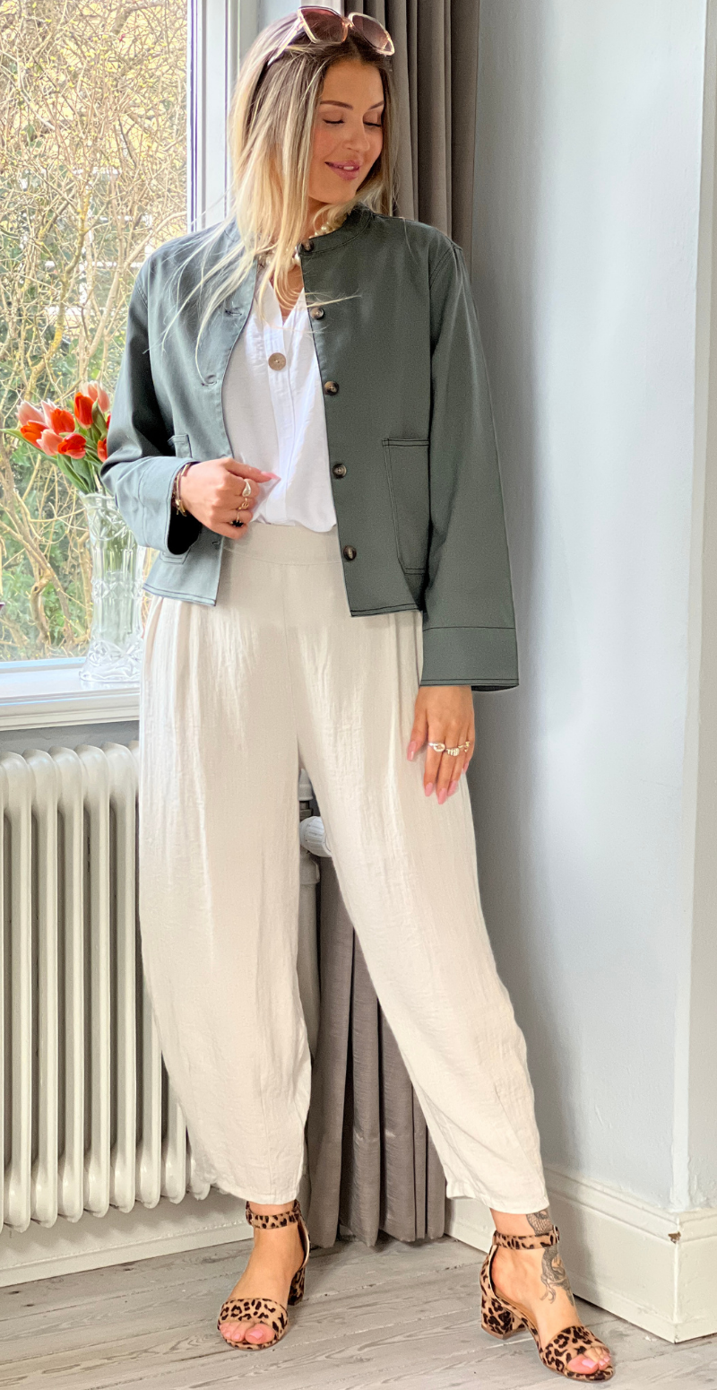 Penny jakke med tydelige stikninger khaki LikeLondon
