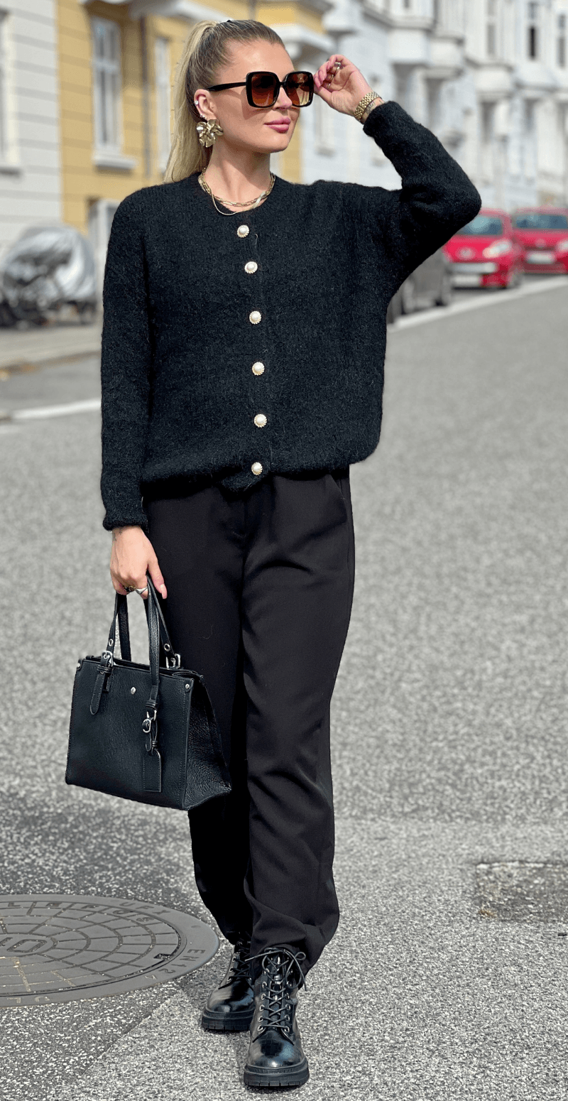 Margie strik cardigan med perlemorsknapper sort LikeLondon