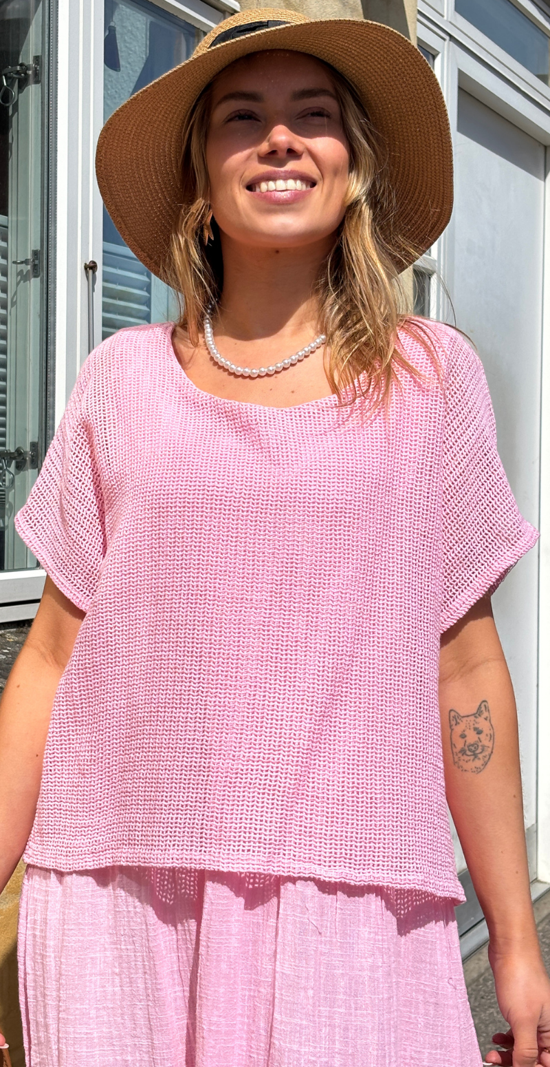 Savannah kjole med hæklet overdel pink LikeLondon