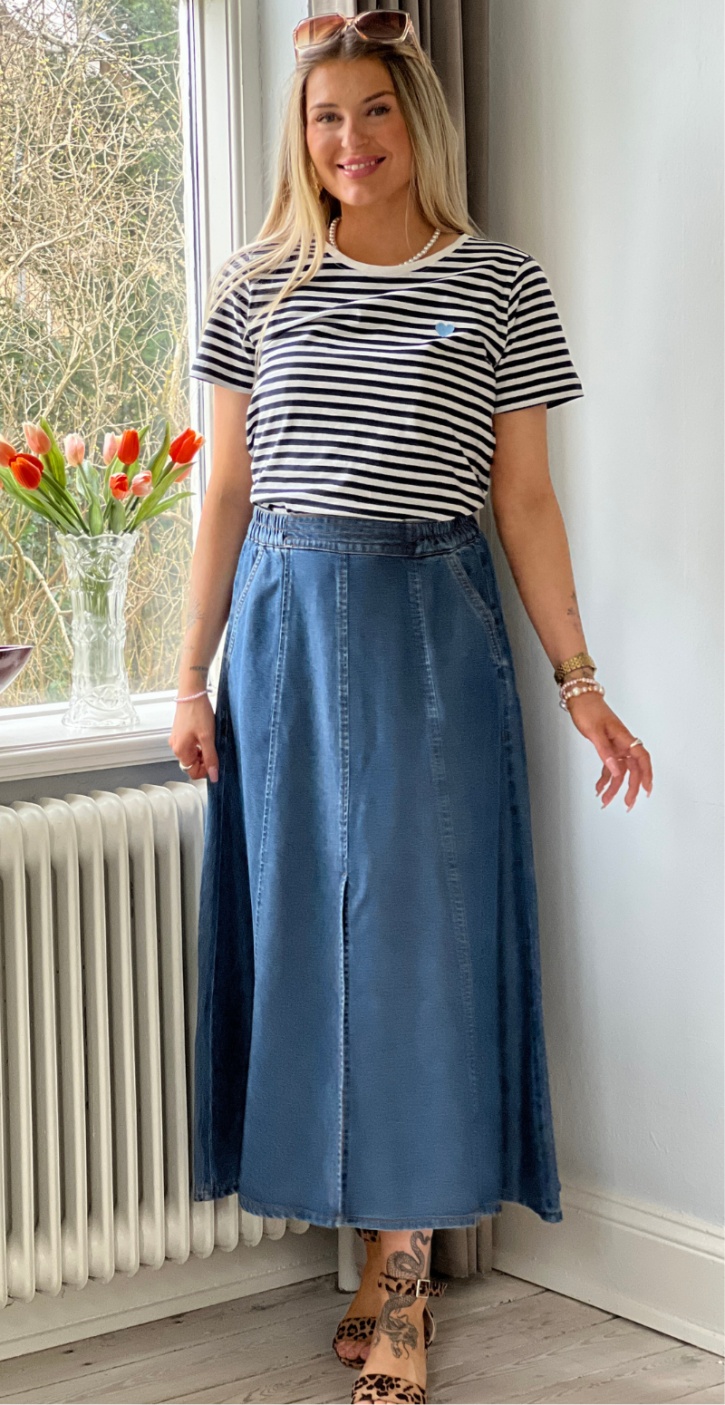 Milo nederdel med lommer og slids medium blue denim Freequent