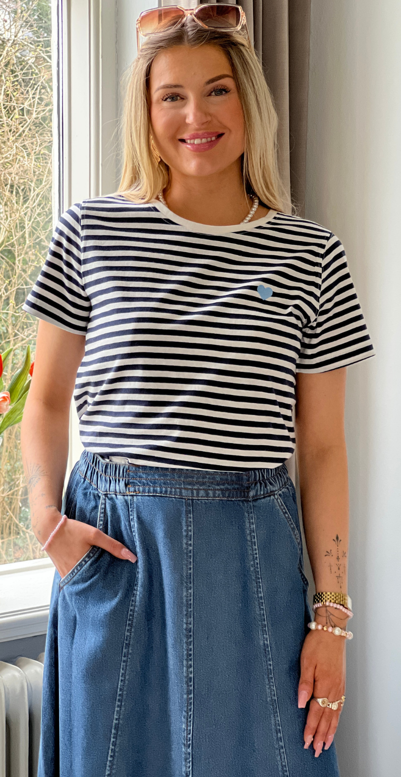 Mian bluse med striber star off-white w. navy blazer Freequent