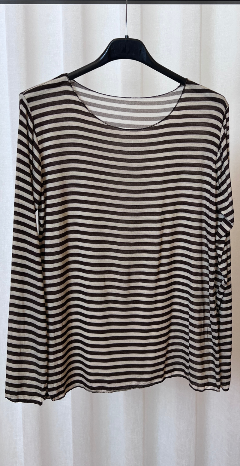 Sabrina basisbluse med striber beige/brun LikeLondon