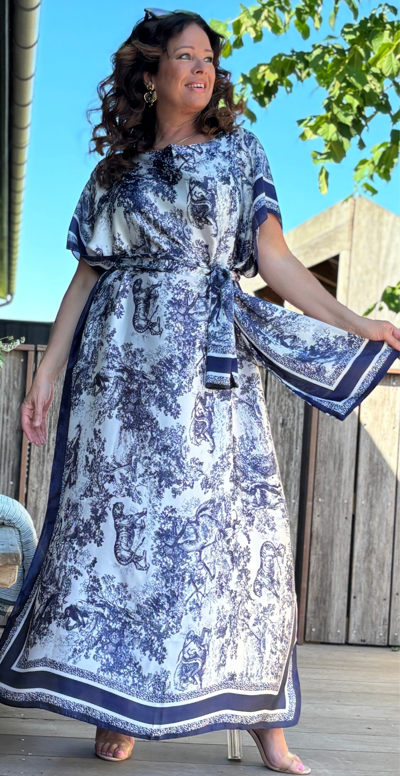 Lang sarong med jungleprint navy LikeLondon