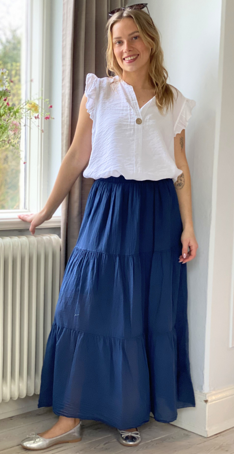 Gigi lang nederdel med peplum navy LikeLondon