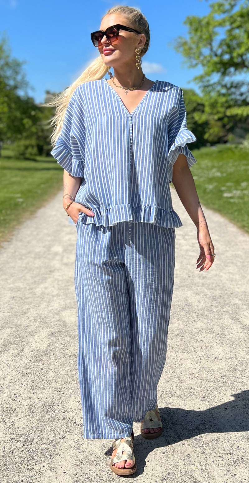Leonora bukser med striber og snøre i taljen denim LikeLondon