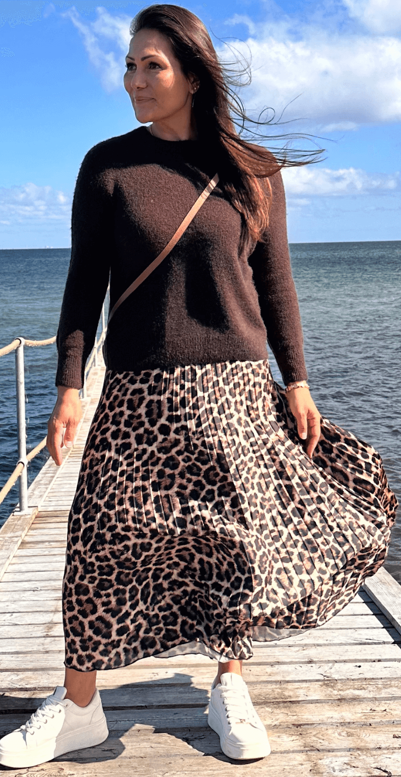 Camma plisseret satin nederdel leopard LikeLondon By Christina