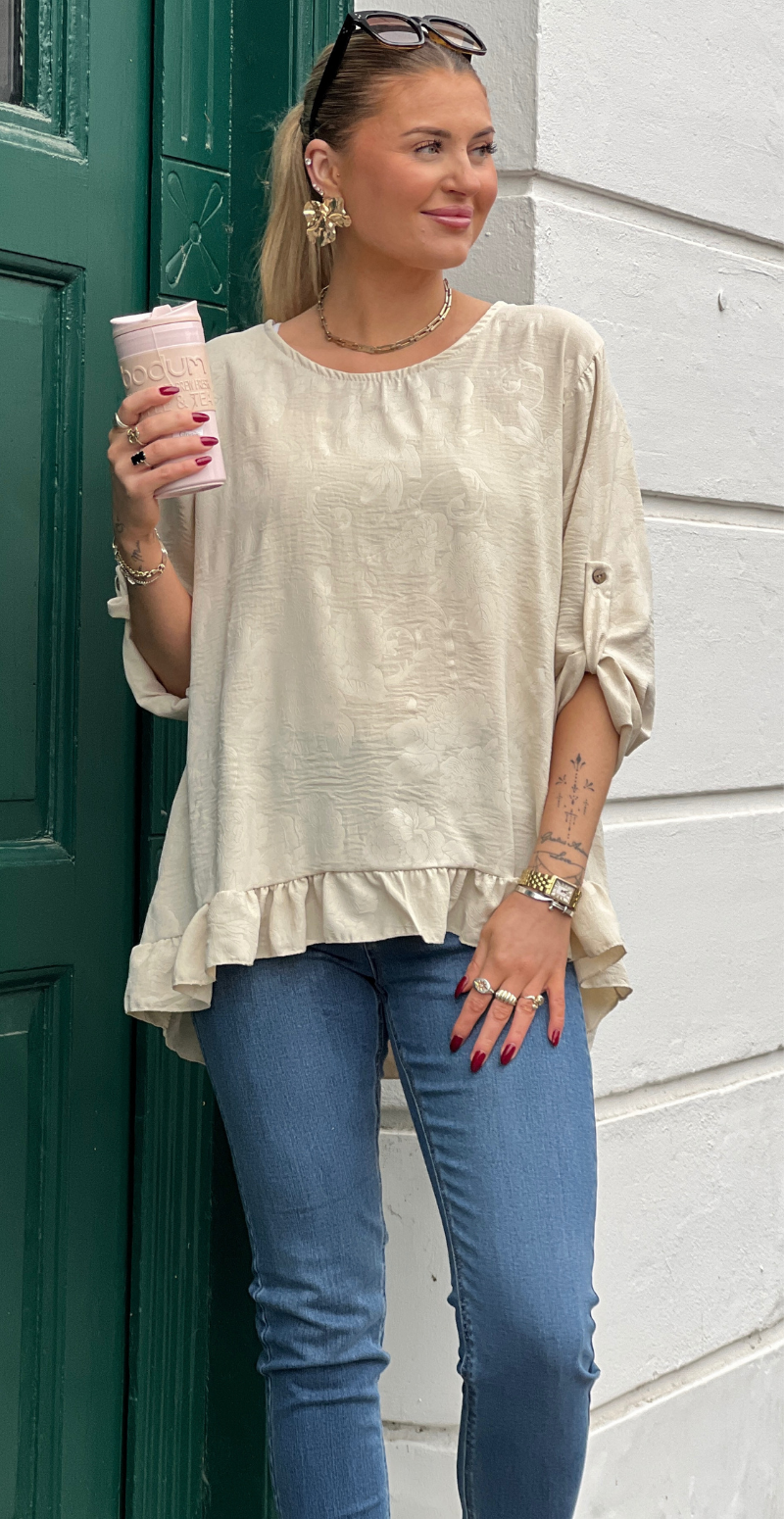 Amanda bluse med peplum og blomsterprint beige LikeLondon