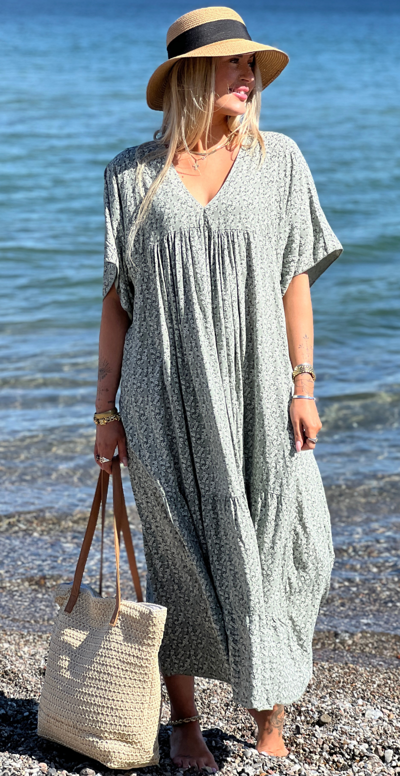 Vigga blomstret maxikjole khaki LikeLondon