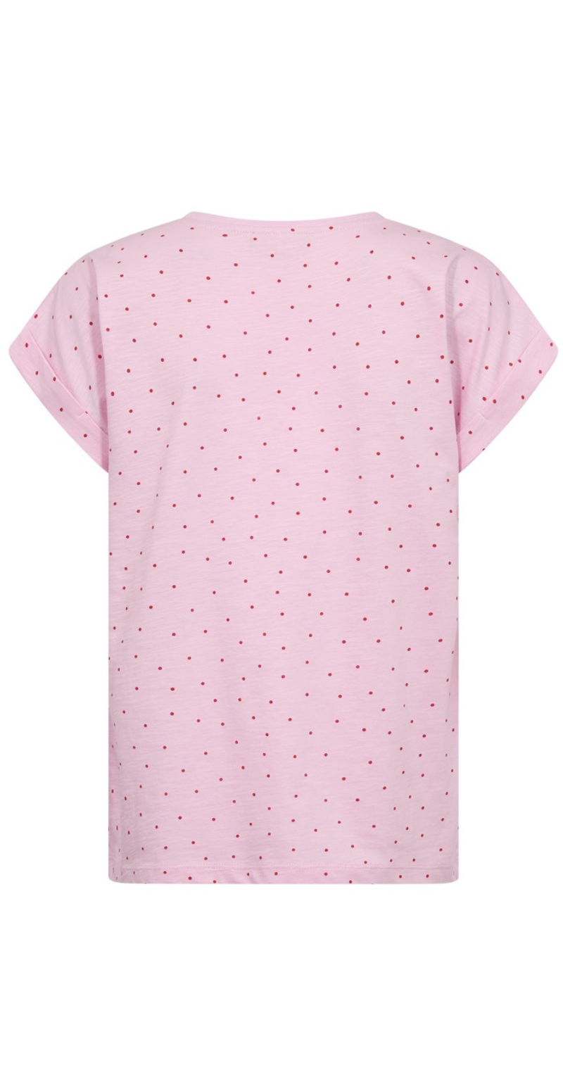 Viva T-shirt med v-hals og prikker sweet lilac w. true red Freequent