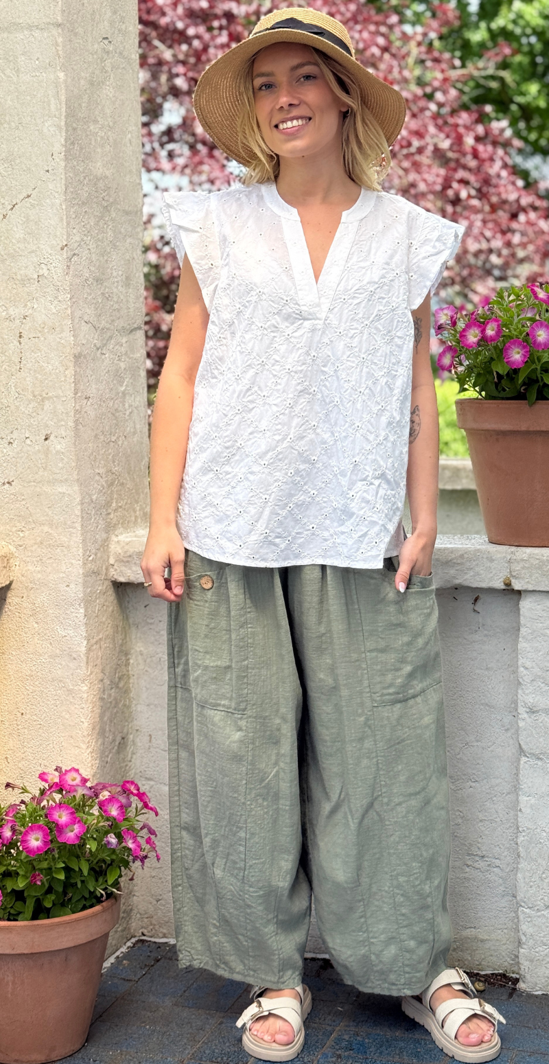 Alisa bluse med broderi anglaise Brilliant white w. brilliant white Freequent
